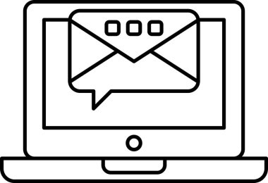 İçinde e-posta ve sohbet mesajı olan bir laptop ekranı. E- posta iletisinin üzerinde okunduğunu belirten bir kontrol işareti var.