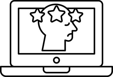 Bir adamın kafası ve üç yıldızlı bir bilgisayar ekranı. Adamın kafası eğik ve gözleri de kapalı. Yorgunluk ya da hüsran kavramı