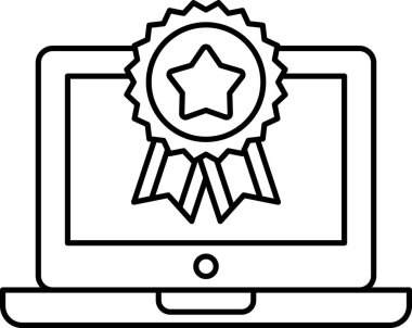 Üzerinde yıldız ve kurdele olan bir laptop. Kurdele altın, yıldız da beyaz.