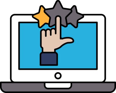 Bir el üç yıldızlı bir dizüstü bilgisayarı işaret ediyor. El yıldızların üzerinde konumlandırılmıştır, bu da kullanıcının olumlu bir not verdiğini gösterir.
