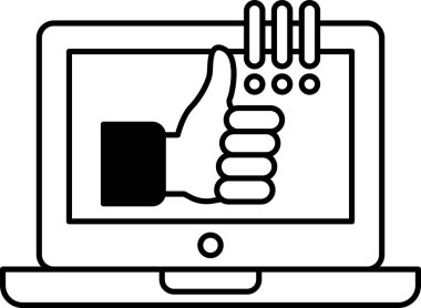 Bir dizüstü bilgisayar ekranında başparmak işareti gösterilir. Başparmak işareti onay veya anlaşmanın sembolüdür.