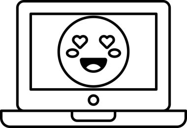 Üzerinde iki kalp olan gülümseyen bir dizüstü bilgisayar ekranı. Görüntü olumlu ve mutlu bir ruh hali taşır.