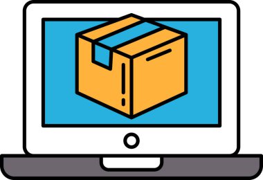 Bir dizüstü bilgisayar ekranında bir kutu gösterilir. Kutu turuncu ve beyaz saplı.