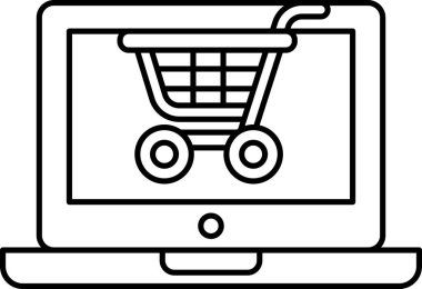 Dizüstü bilgisayar ekranında alışveriş arabası ikonu olan bir alışveriş arabası var. Alışveriş kavramı ve online alışveriş kolaylığı