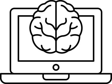 Üzerinde beyin olan bir bilgisayar monitörü. Beyin çok detaylı bir şekilde gösterilir, birçok çizgi ve kıvrımlarla. Zeka kavramı ve teknolojinin hayatımızdaki önemi.