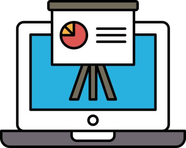 Üzerinde sunum slaytı olan bir laptop ekranı. Slaytta pasta grafiği var.