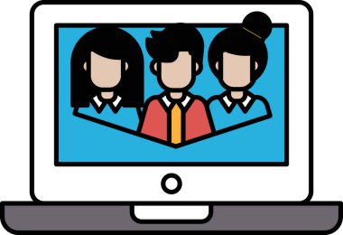 Bir dizüstü bilgisayar ekranında grup fotoğrafında üç kişi görünüyor. Bireyler arasında birliktelik ve dostluk kavramı