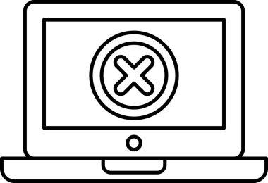 Üzerinde X harfi olan siyah beyaz bir laptop ekranı. X ekranın ortasında ve bir çemberle çevrili.
