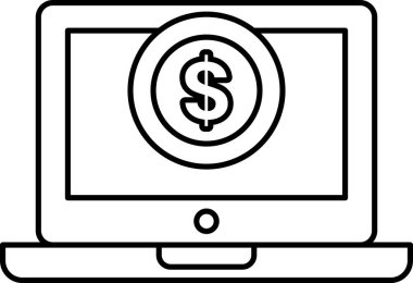 Ortasında dolar işareti olan bir laptop ekranı. Dolar işareti bir çemberle çevrili.