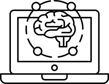 Etrafında başka şekiller olan bir beynin siyah beyaz görüntüsü. Beynin zeka ve düşüncenin merkezi olduğu kavramı
