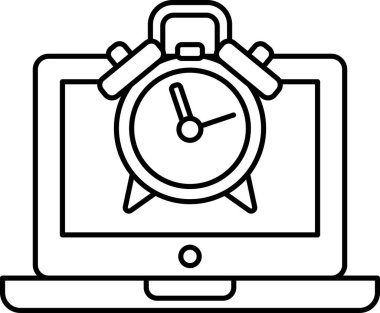 Dizüstü bilgisayardaki bir saatin siyah beyaz çizimi. Saat 10: 00 'a ayarlandı.