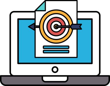Bir dizüstü bilgisayar ekranında kırmızı oklu bir hedef görülüyor. Hedef bir daire ve iki okla çevrili. Hedef veya hedef belirleme kavramı