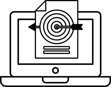 Bir dizüstü bilgisayar ekranında hedefi gösteren oklar var. Hedefe ya da hedefe nişan alma kavramı ve oklar bu hedefe yönelik bir yön ya da kılavuz olduğunu gösteriyor.