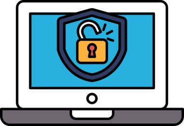 Üzerinde kilit simgesi olan bir laptop ekranı. Kilit simgesi açık, yani dizüstü bilgisayar kilitli değil.