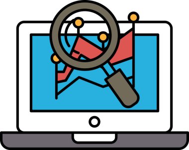 Üzerinde büyüteç olan bir bilgisayar monitörü. Büyüteç mavi ekranda.