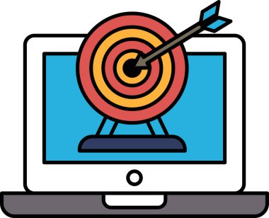 Bir bilgisayar monitörü siyah bir okun işaret ettiği kırmızı bir hedefi gösterir. Hedef veya hedefe nişan alma kavramı, ve kırmızı renk bir aciliyet ya da önem hissi verir.
