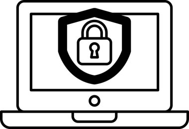 Kilitli bir dizüstü bilgisayar. Kilit ekranda. Laptop siyah beyaz.