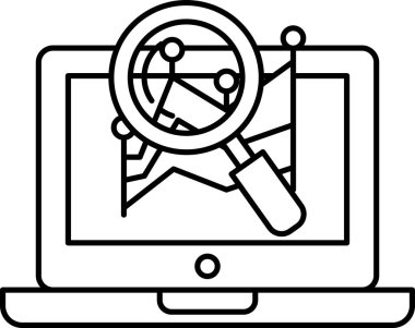 Üzerinde büyüteç olan bir laptop ekranı. Büyüteç ekrandaki haritayı gösteriyor.