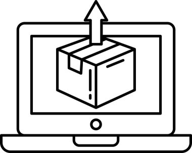Bir paket bir kişiye dizüstü bilgisayarla teslim ediliyor. Paket muhtemelen kişinin internetten sipariş ettiği bir ürün ve teslimat dizüstü bilgisayardan takip ediliyor.