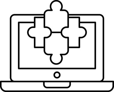 Laptop ekranında bir yapboz parçası gösteriliyor. Takım çalışması ve işbirliği kavramı, yapboz parçalarının bir araya gelerek tam bir tablo oluşturması anlamına geliyor. Sahne olumlu ve teşvik edici.