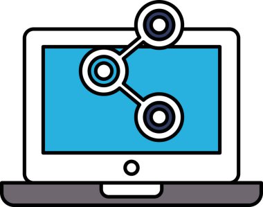 Üzerinde mavi ekran ve üç daire olan bir bilgisayar monitörü. Çemberler birbirlerine bağlıdır ve 