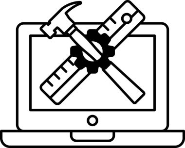 Üzerinde çekiç ve cetvel olan bir dizüstü bilgisayar resmi. Çalışmada hassasiyet ve doğruluk kavramı