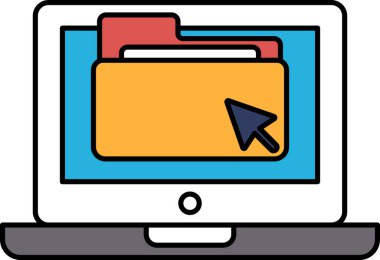 Üzerinde sarı bir klasör ve üstünde mavi-kırmızı bir klasör olan bir bilgisayar monitörü.