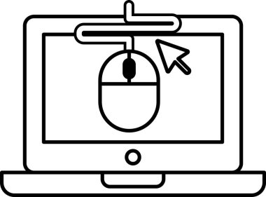 Dizüstü bilgisayardaki bir farenin siyah beyaz görüntüsü. Fare ekrandaki bir noktayı işaret ediyor