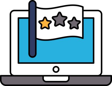 Üzerinde bayrak ve üç yıldız olan bir laptop ekranı. Bayrak yıldızları gösteriyor, bu da onların en iyi üç reyting olduğunu gösteriyor.