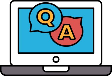 Üzerinde Q ve A sembolü olan bir dizüstü bilgisayar ekranı. Q ve A sembolü kırmızı ve mavi bir daire ile çevrilidir.