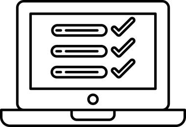 Üzerinde işaret olan bir dizüstü bilgisayar ekranı. Kontrol işareti ekranın sol üst köşesinde.