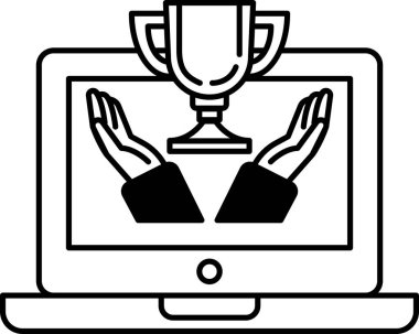 İki eli kupa tutan bir dizüstü bilgisayar ekranı. Kupa dizüstü bilgisayarın üstüne konur.