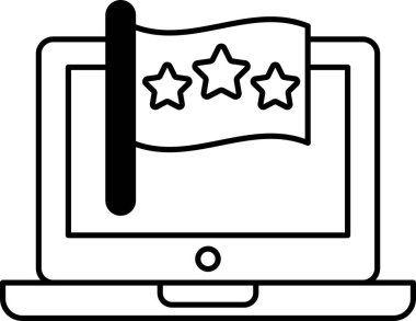 Üzerinde bayrak ve üç yıldız olan bir dizüstü bilgisayar. Bayrak dizüstü bilgisayarın sol tarafında ve yıldızlar da sağ tarafta.