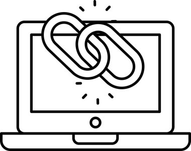 Üzerinde zincir halkası olan bir laptop ekranı. Bir şeye ya da birine bağlı olma kavramı