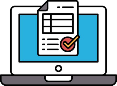 Bir bilgisayar ekranında üzerinde kontrol işareti olan bir kağıt parçası gösterilir. Kağıtlar dizüstü bilgisayarın üstüne yerleştirilir ve kontrol işareti kağıdın onaylandığını ya da doğrulandığını gösterir.