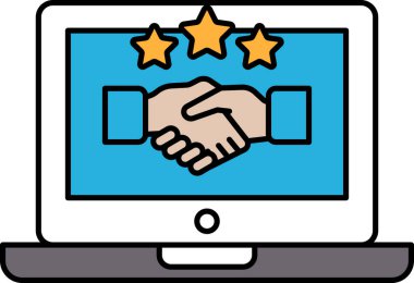 Bir dizüstü bilgisayar ekranında arka planda üç yıldızlı iki kişi arasında el sıkışma görülüyor. Yıldızlarla işbirliği ve ortaklık kavramı, başarı ve başarıyı simgeliyor.