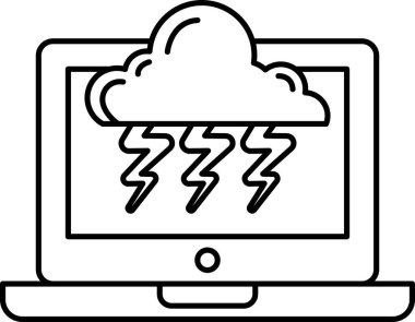 Dizüstü bilgisayar ekranında yıldırımlı bir fırtına görünüyor. Tehlike ve öngörülemezlik kavramı, fırtınanın dizüstü bilgisayara çarpma sürecinde olduğu tasvir ediliyor.