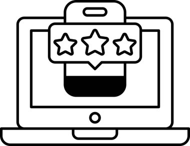 Üzerinde telefon ve üç yıldız olan bir dizüstü bilgisayar ekranı. Yıldızlar ekranın ortasına yerleştirilir ve telefon sol üst köşede bulunur.