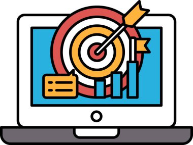 Dizüstü bilgisayar ekranında kırmızı okun gösterdiği kırmızı bir hedef var. Görüntü, birinin ulaşmaya çalıştığı bir hedefi ya da hedefi temsil eder.