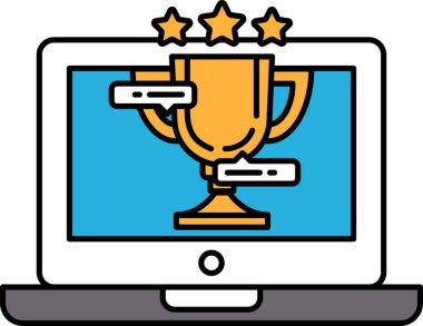 Bir dizüstü bilgisayar ekranında üç yıldızlı bir kupa var. Kupa mavi arka planda.