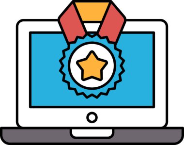 Altın yıldızlı ve kırmızı kurdeleli bir laptop ekranı. Yıldız mavi bir çemberle çevrilidir.