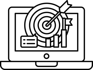 Bir dizüstü bilgisayar hedefi hedef tahtası ve kılıçla gösteriyor. Hedef bir dizi grafik ve grafikle çevrili. Bu da bir veri görselleştirmesi olduğunu gösteriyor. Hassasiyet ve doğruluk kavramı