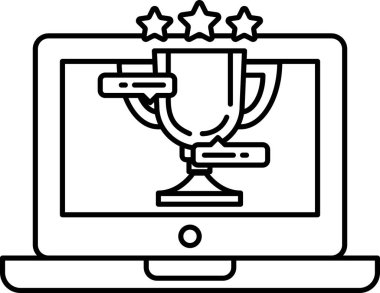 Bir dizüstü bilgisayar ekranında üç yıldızlı bir kupa var. Kupa bir masaya konur.