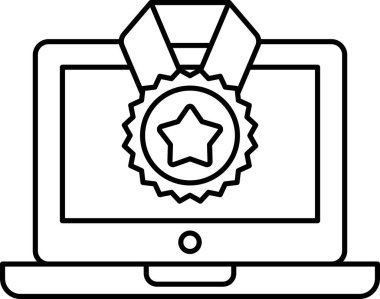 Üzerinde yıldız ve kupa olan bir dizüstü bilgisayar. Laptop siyah beyaz.