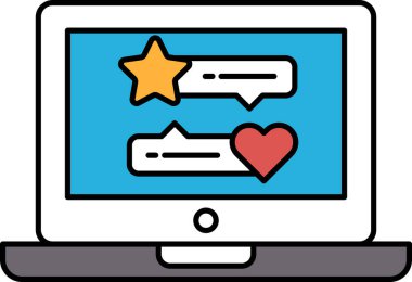 Kalp ve yıldızın yan yana olduğu bir dizüstü bilgisayar ekranı. Kalp kırmızıdır ve yıldız sarıdır.