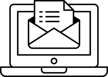 Üzerinde zarf olan bir dizüstü bilgisayar ekranı. Zarf açık ve içinde bir parça kağıt var. Gazetede yazanların bir listesi var.