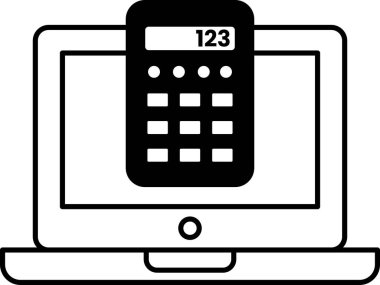 Hesap makinesi ve dizüstü bilgisayarın siyah beyaz görüntüsü. Hesap makinesi dizüstü bilgisayarda ve 123 sayısı hesap makinesinde gösteriliyor.