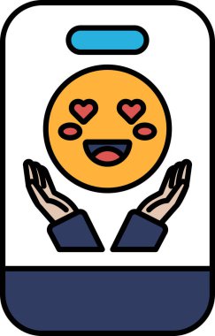 Gülümseyen bir yüz, onu tutan iki el, yüzünde bir kalp ve altında aşk yazılıydı.