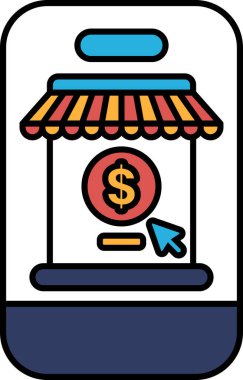 Bir dolar işareti ve bir dolar banknotu olan bir dükkan. Dolar banknotu ekranı işaret ediyor.