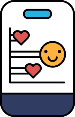 Üzerinde gülen bir yüz ve kalp olan bir telefon. Kalp telefonun sol tarafında ve gülen yüz de sağ tarafındadır. Telefon mutluluk ve pozitifliğin sembolüdür.